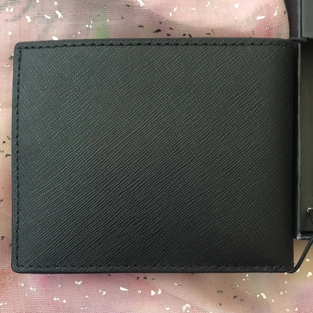 Brand New Michael Kors Genuine Leather Black Slim Billfold Wallet w/ Silver Logo